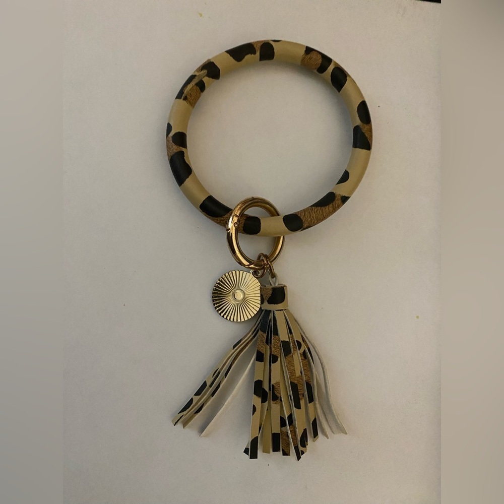 Leopard Print Bangle Keychain with Tassel